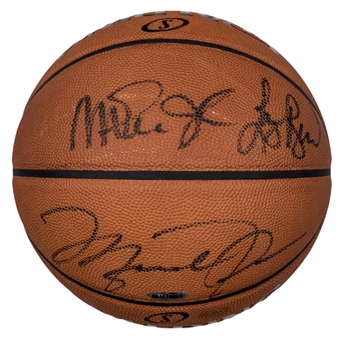 Michael Jordan, Larry Bird & Magic Johnson Signed Spalding Basketball (Fanatics & UDA)